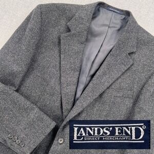 Lands End Blazer Sport Coat Men 44L Blue Gray Lambswool Birdseye Classic Ivy